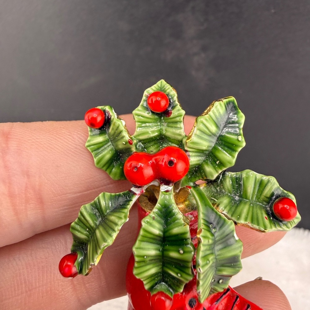 Vintage‎ Original by Robert Brooch Red Green Holiday Enamel Boot Holly 2in - Picture 5 of 9